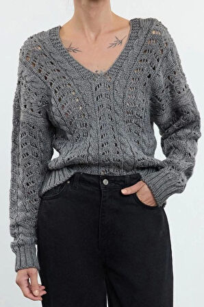 Kadın Moda Şık Bisiklet Yaka Standart Kol Regular Yumuşak Dokulu Triko Kazak