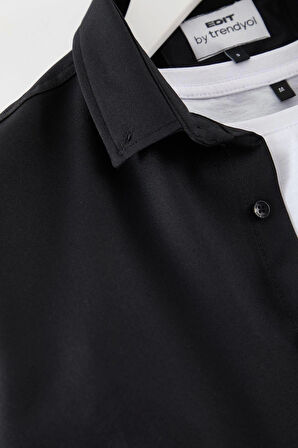 Moda Gömlek Yaka Düz Uzun Kol Regular Fit Rahat Esnek Örme Erkek Gömlek Gömlek