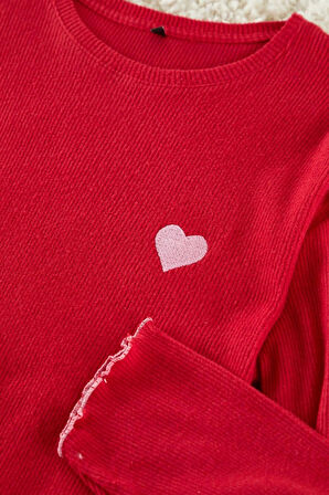 Kadın Moda Şık Büyük Beden Bisiklet Yaka Boru Paça Uzun Kol Fitilli Baskılı Örme Pijama Takımı