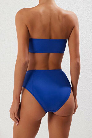 Yeni Leopar Straplez Yüksek Bel Hipster Desenli Straplez Yüksek Bel Hipster Bikini Takımı