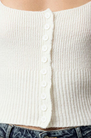 Kadın Moda Şık Crop Kare Yaka Regular Crop Kare Yaka Triko Hırka