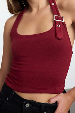 Kadın Moda Şık Üst Giyim Regular Boyundan Bağlamalı Yaka Slim Kalıp Örme Kemer Detaylı Kalıp Bluz