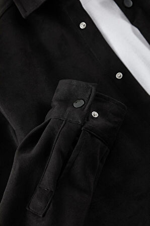 Moda Gömlek Yaka Düz Uzun Kol Slim Fit Süet Kışlık Gömlek