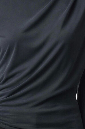 Kadın Regular Kayık Yaka Regular Kalıp Örme Care Collection %100 Modal Kumaş Drape Büzgü Bluz