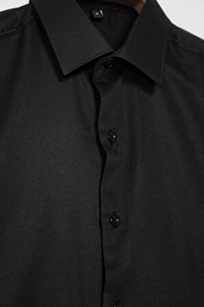 Moda Gömlek Yaka Düz Uzun Kol Slim Fit Kolay Ütülnebilen Parlak Kumaş Erkek Gömlek