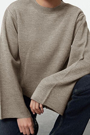 Kadın Moda Şık Bisiklet Yaka Standart Kol Regular Basic Triko Kazak