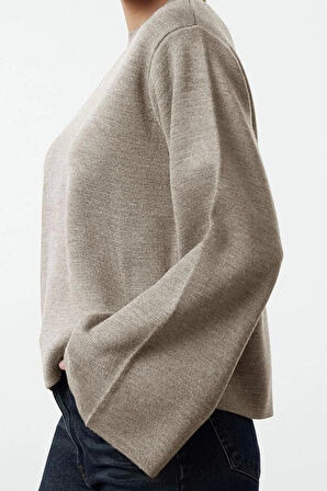 Kadın Moda Şık Bisiklet Yaka Standart Kol Regular Basic Triko Kazak