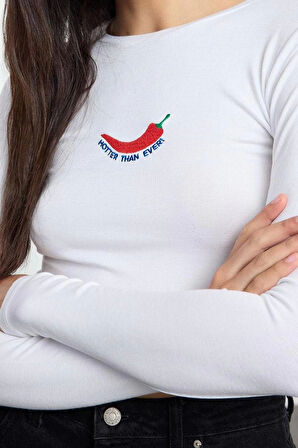 Kadın Moda Şık Üst Giyim Crop Bisiklet Yaka Slim Kalıp Örme Viskon Esnek Bluz