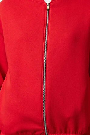 Kadın Oversize Bisiklet Yaka Düşük Kol Uzun Fermuarlı Geniş Kalıp Kalın İçi Polarlı Örme Sweatshirt