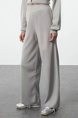 Kadın Moda Şık Regular Crop Boy Uzun Kollu Crop Hırka-Pantalon Triko Alt-Üst Takım