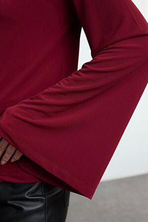 Kadın Moda Şık Üst Giyim Regular Kayık Yaka İspanyol Kol Relaxed Kalıp Örme Rahat Kalıp Esnek Bluz