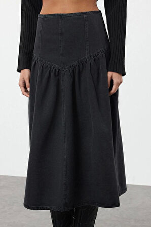Kadın Moda Stil Maxi Astarsız Denim Maxi Denim Etek