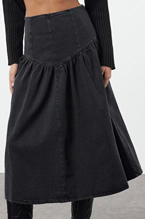 Kadın Moda Stil Maxi Astarsız Denim Maxi Denim Etek