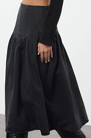 Kadın Moda Stil Maxi Astarsız Denim Maxi Denim Etek