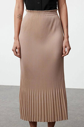 Kadın Moda Stil Maxi Astarsız Örme Tesettür Piliseli Uzun Esnek Örme Etek