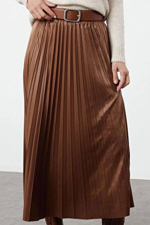 Kadın Moda Stil Maxi Astarsız Örme Tesettür Piliseli Uzun Esnek Örme Etek