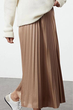 Kadın Moda Stil Maxi Astarsız Örme Tesettür Piliseli Uzun Esnek Örme Etek
