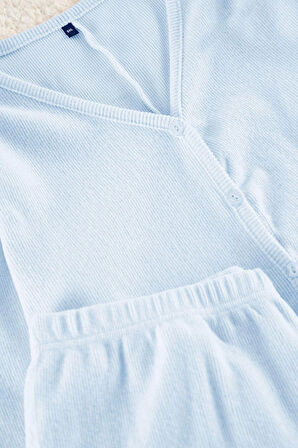 Kadın Moda Şık Büyük Beden V Yaka Boru Paça Uzun Kol Fırçalı Soft Fitilli Hırkalı Örme Pijama Takımı