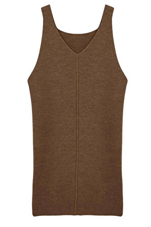 Kadın Moda Şık Büyük Beden Midi Boy V Yaka Fitted Jile Triko Elbise