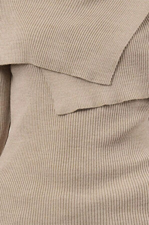 Kadın Moda Şık Carmen Yaka Reglan Kol Regular Basic Triko Kazak