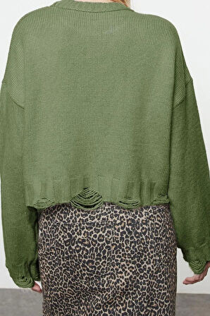 Kadın Moda Şık Bisiklet Yaka Düşük Kol Crop Süper Geniş Kalıp Yumuşak Dokulu Triko Kazak