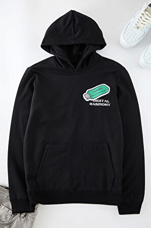 Unisex Moda Şık Regular Kapüşonlu Standart Kol Standart Normal Kesim Sıcak Tutan Baskılı Sweatshirt