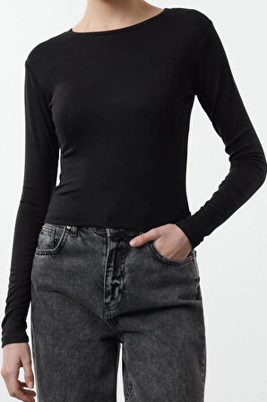 Kadın Moda Şık Crop Bisiklet Yaka Slim Kalıp Örme İkili Paket Kısa Fitted Vücuda Oturan Bluz