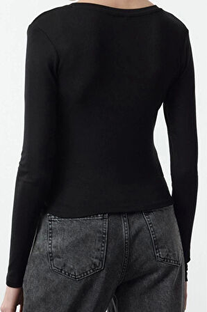 Kadın Moda Şık Crop Bisiklet Yaka Slim Kalıp Örme İkili Paket Kısa Fitted Vücuda Oturan Bluz