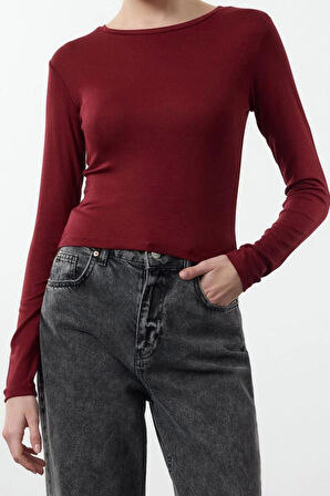 Kadın Moda Şık Crop Bisiklet Yaka Slim Kalıp Örme İkili Paket Kısa Fitted Vücuda Oturan Bluz