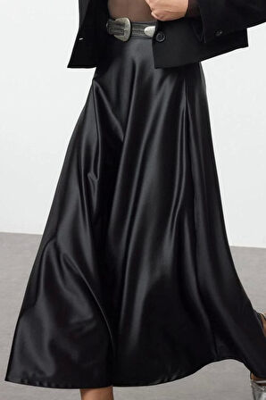 Kadın Moda Stil Midi Astarsız Örme A Line Çan Kesim Midi Etek