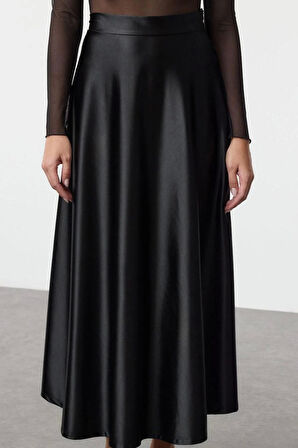 Kadın Moda Stil Midi Astarsız Örme A Line Çan Kesim Midi Etek