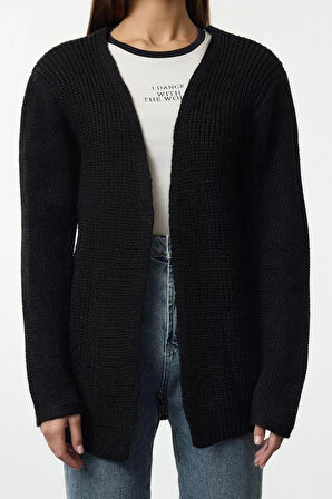 Kadın Moda Şık V Yaka Standart Kol Midi Basic Triko Hırka