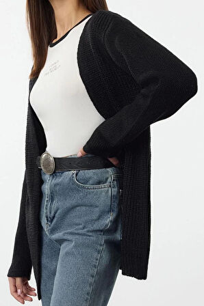 Kadın Moda Şık V Yaka Standart Kol Midi Basic Triko Hırka