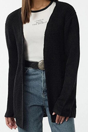 Kadın Moda Şık V Yaka Standart Kol Midi Basic Triko Hırka
