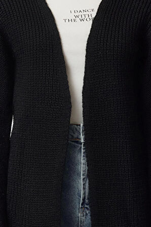 Kadın Moda Şık V Yaka Standart Kol Midi Basic Triko Hırka