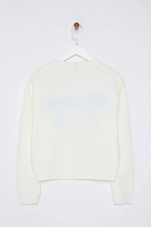 Kadın Moda Şık Bisiklet Yaka Standart Kol Regular Kurdele Desenli Triko Kazak