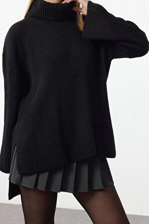 Kadın Moda Şık Balıkçı Yaka Standart Kol Regular Triko Kazak