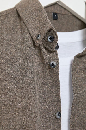 Moda Düğmeli Yaka Düz Uzun Kol Slim Fit Düğmeli Yaka Kışlık Gömlek