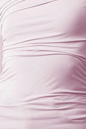 Kadın Regular Asimetrik Yaka Slim Kalıp Örme Büzgü Drape Fitted Vücuda Oturan Kollu Esnek Bluz