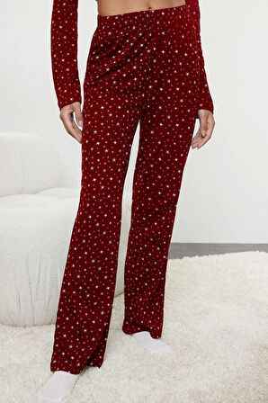 Kadın Moda Şık Gömlek Yaka Geniş Paça Uzun Kol %100 Pamuklu Galaksi Desenli Örme Pijama Takımı