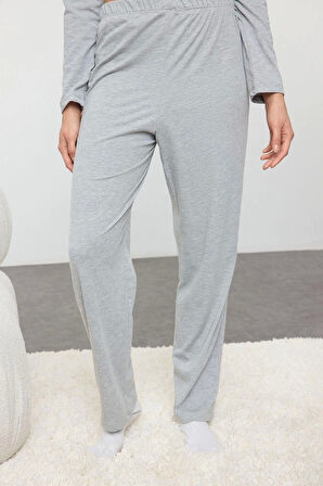 Kadın Moda Şık Gömlek Yaka Boru Paça Uzun Kol Pamuklu Panda Baskılı Örme Pijama Takımı