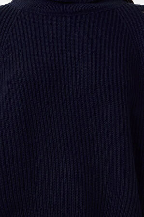 Kadın Moda Şık Balıkçı Yaka Reglan Kol Crop Triko Kazak