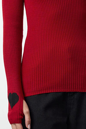 Kadın Moda Şık Dik Yaka Standart Kol Regular Kol Detaylı Triko Kazak