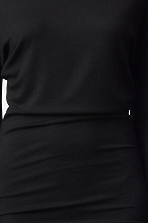 Kadın Moda Şık Mini Boy Asimetrik Yaka Slim Bodycone Vücuda Oturan Örme Elbise