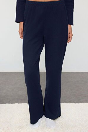 Kadın Moda Şık Gömlek Yaka Boru Paça Uzun Kol Kurdele Fiyonklu Waffle Kumaş Örme Pijama Takımı