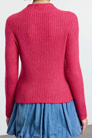 Kadın Moda Şık Dik Yaka Reglan Kol Regular Yumuşak Dokulu Triko Kazak
