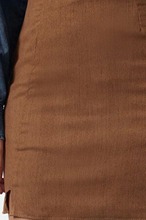 Kadın Moda Stil Maxi Astarsız Dokuma Kadife Kumaş Yırtmaçlı Mini Boy Dokuma Etek