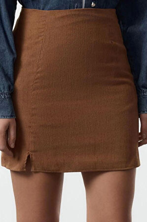 Kadın Moda Stil Maxi Astarsız Dokuma Kadife Kumaş Yırtmaçlı Mini Boy Dokuma Etek