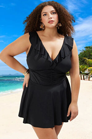 Konforlu Modern Büzgülü Büyük Beden Mayo Plus Size Özgüvenli Stil