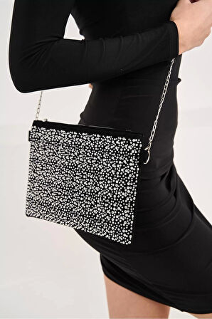 Şık Damla Taş Detaylı Clutch El ve Omuz Çantası Zincir Askılı Dayanıklı Malzeme Seçkin Malzeme